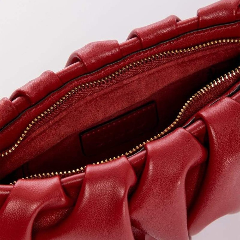 STAUD Bean Convertible Ruched Scarlet Leather Shoulder Bag - Picture 4 of 16